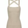 PATOU Top Croisé Laine Cachemire Beige Parchemin