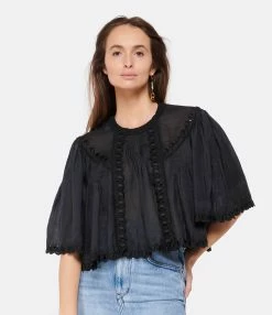 Isabel Marant Top Ogalice Ramie Noir -Majestic Filatures shop 054 230104