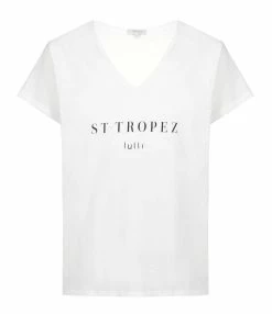 Tee-shirt Lulli St-Tropez Col V Coton Bio Blanc, Collaboration Jeanne Vouland X Lulli