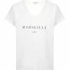 Tee-shirt Lulli Marseille Col V Coton Bio Blanc, Collaboration Jeanne Vouland X Lulli