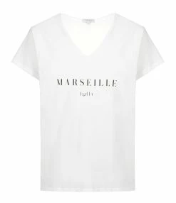 Tee-shirt Lulli Marseille Col V Coton Bio Blanc, Collaboration Jeanne Vouland X Lulli