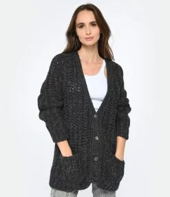 ANINE BING Cardigan Kurt Laine Mérinos Charbon -Majestic Filatures shop 174 1215am