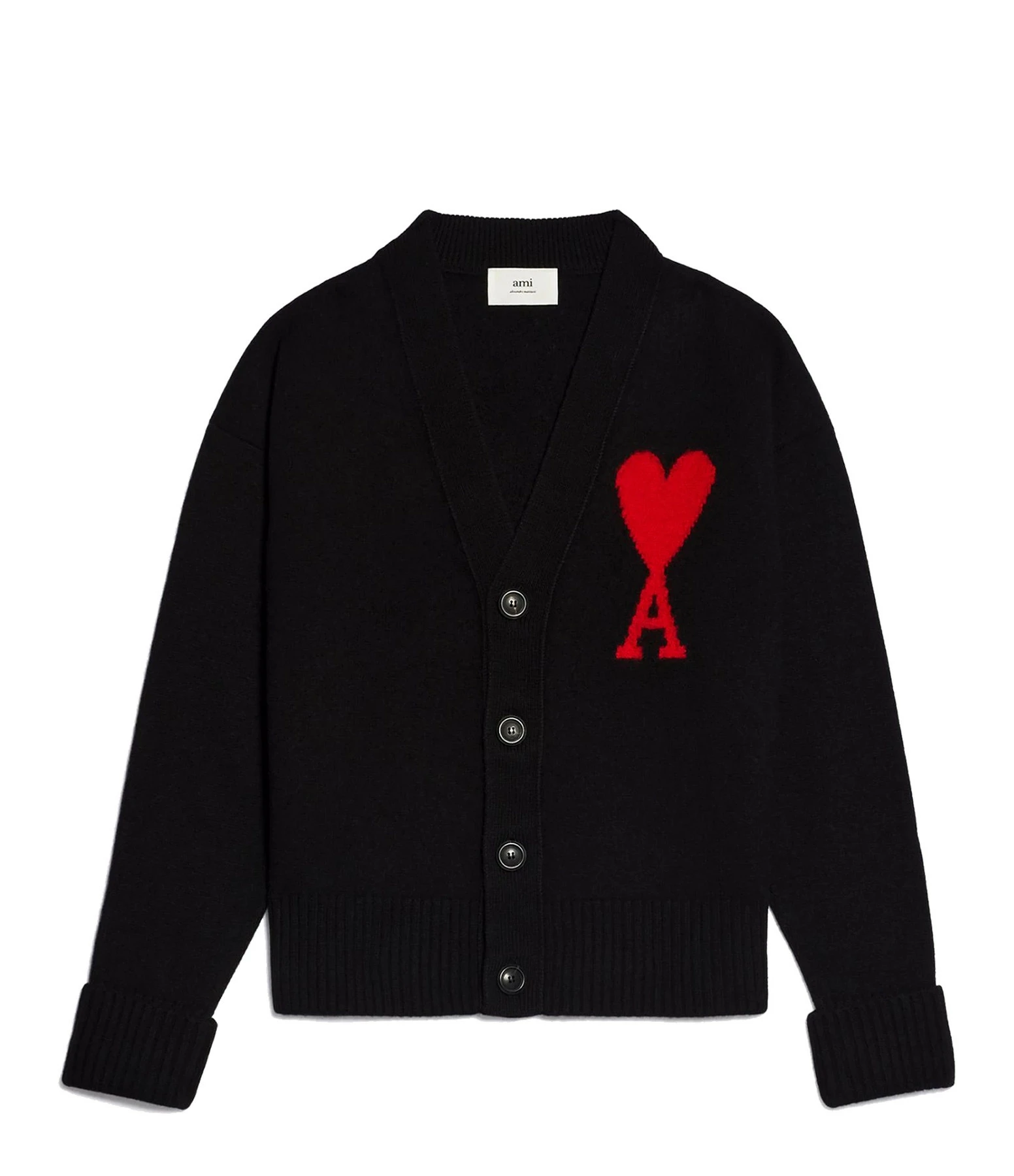 AMI Paris Cardigan Unisexe Ami De Cœur Laine Noir Rouge 1 AMI Paris Cardigan Unisexe Ami De Cœur Laine Noir Rouge