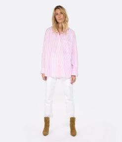 XIRENA Chemise Sydney Rayures Coton Rose -Majestic Filatures shop 398 230111