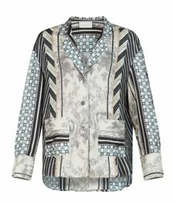 PIERRE-LOUIS MASCIA Chemise Aloe Soie Imprimé Gris Bleu