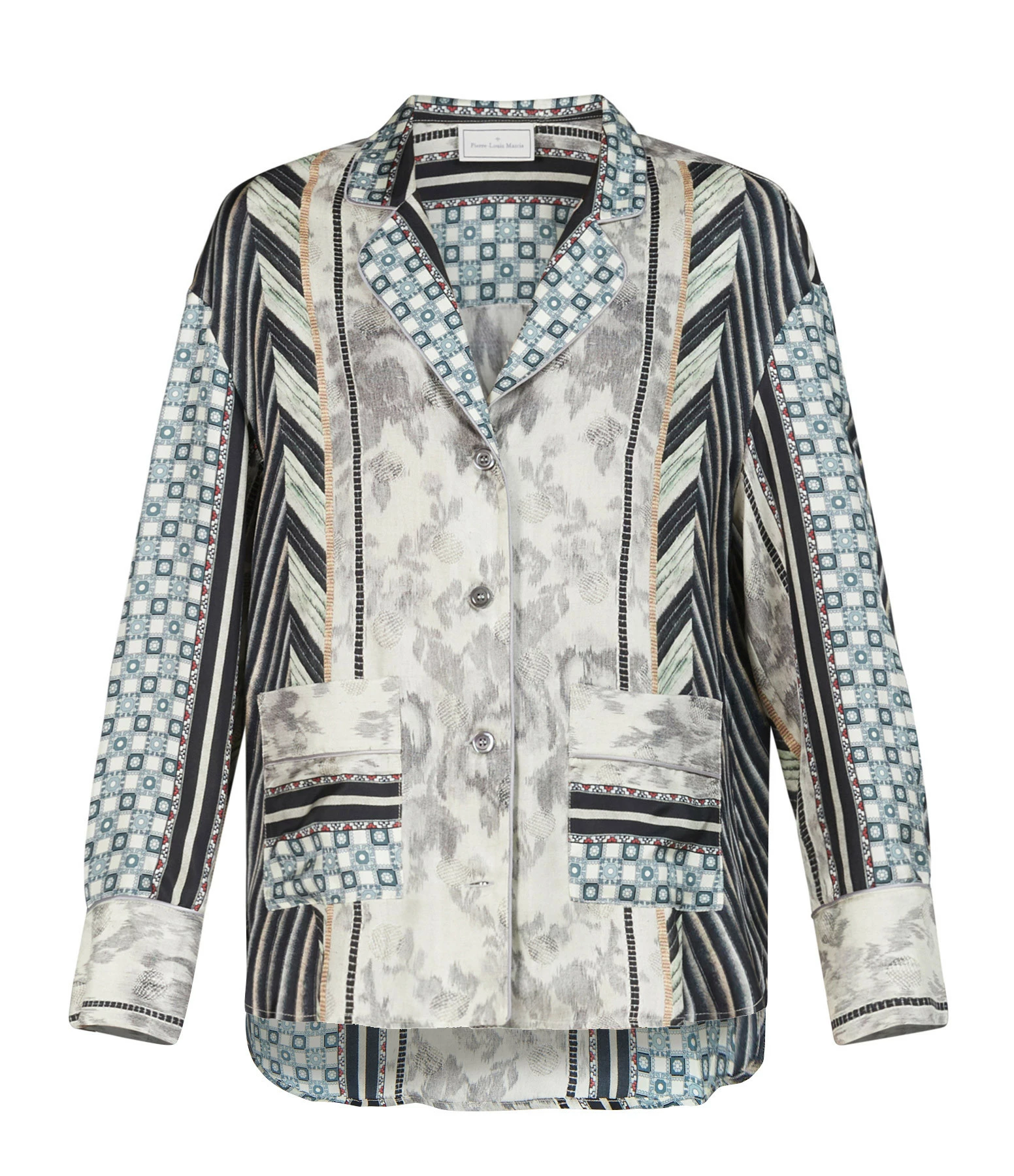 PIERRE-LOUIS MASCIA Chemise Aloe Soie Imprimé Gris Bleu 1 PIERRE-LOUIS MASCIA Chemise Aloe Soie Imprimé Gris Bleu