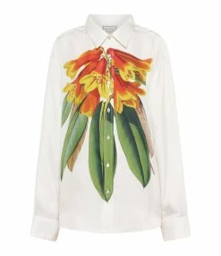 PIERRE-LOUIS MASCIA Chemise Aloe Soie GOTS Fleur Orange