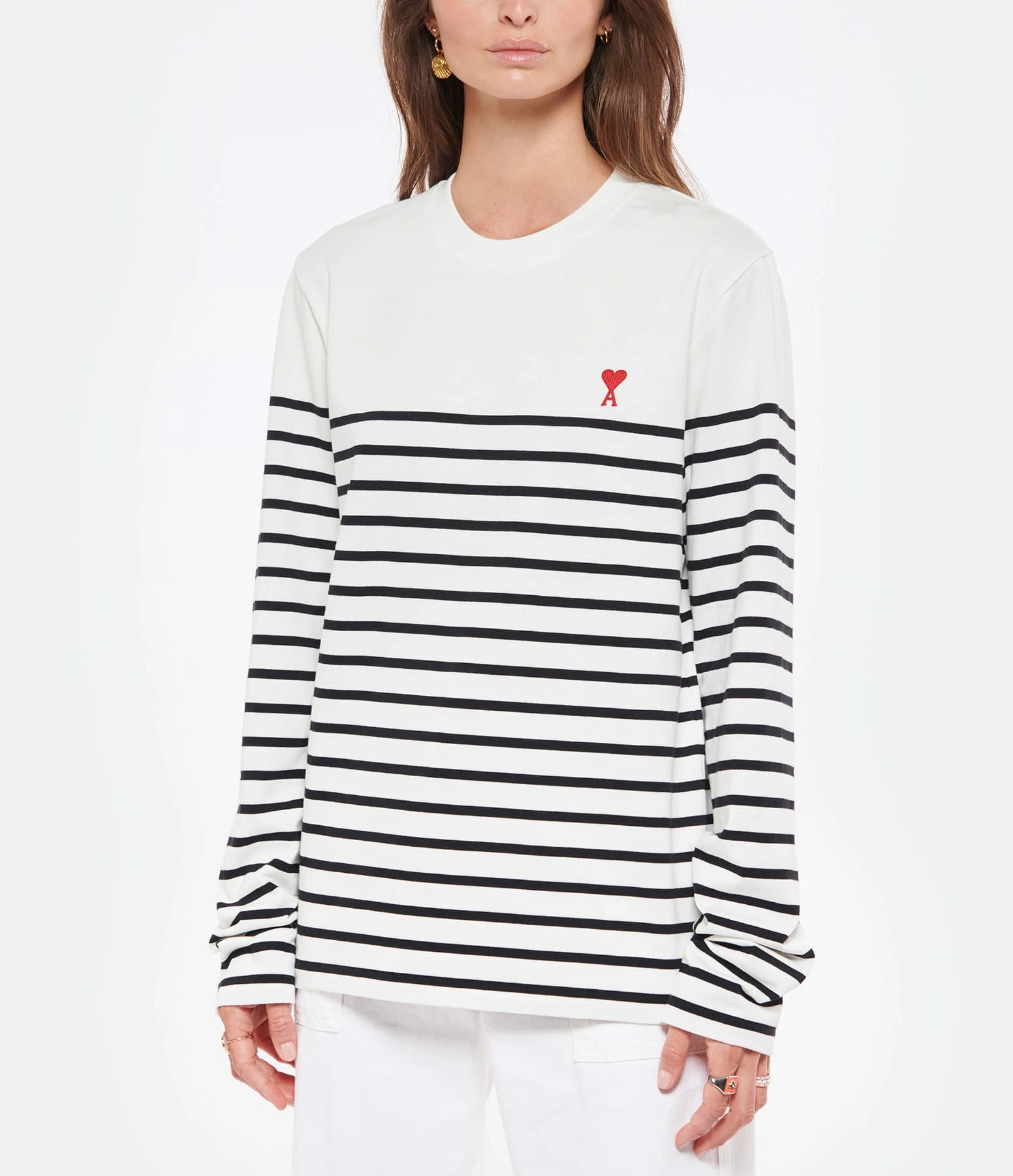 AMI Paris Marinière Unisexe Ami De Cœur Coton Biologique Blanc Noir 2 AMI Paris Marinière Unisexe Ami De Cœur Coton Biologique Blanc Noir – Image 2