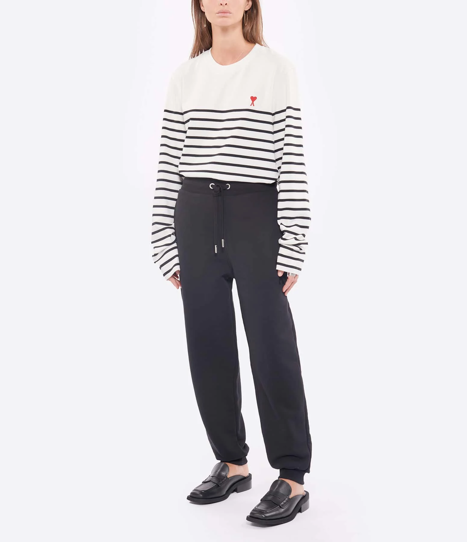 AMI Paris Marinière Unisexe Ami De Cœur Coton Biologique Blanc Noir 5 AMI Paris Marinière Unisexe Ami De Cœur Coton Biologique Blanc Noir – Image 5