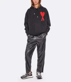 AMI Paris Pull Hoodie Unisexe Ami De Cœur Laine Noir Rouge 8 AMI Paris Pull Hoodie Unisexe Ami De Cœur Laine Noir Rouge -Majestic Filatures shop amipa look20220812 19