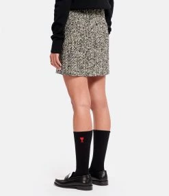 AMI Paris Jupe Laine Vierge Noir Écru -Majestic Filatures shop amipa look20220812 272