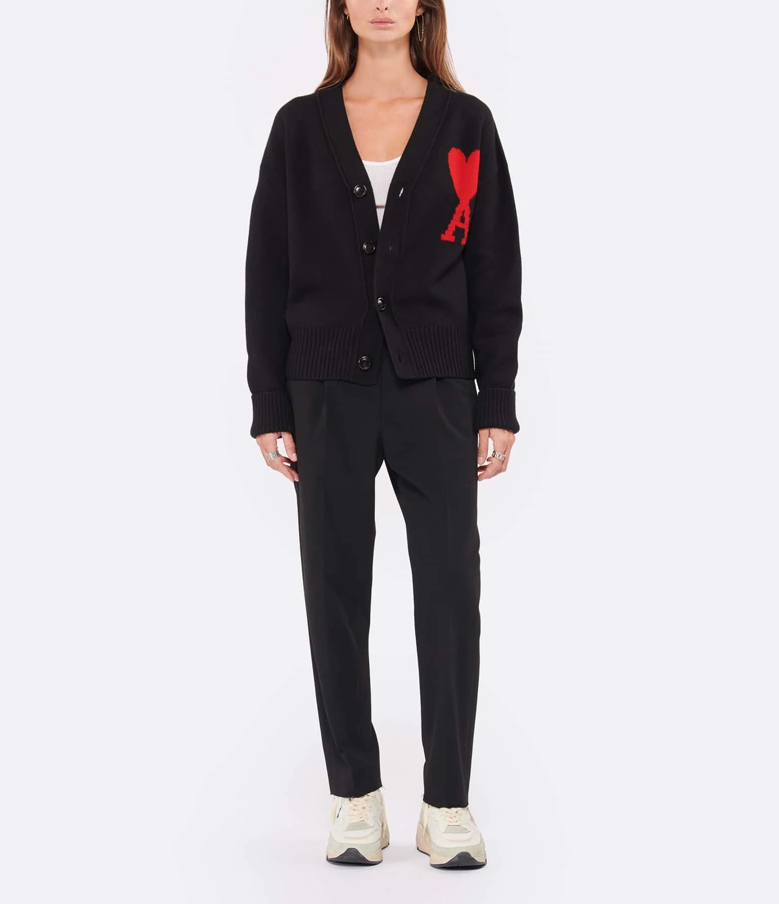 AMI Paris Cardigan Unisexe Ami De Cœur Laine Noir Rouge 7 AMI Paris Cardigan Unisexe Ami De Cœur Laine Noir Rouge – Image 7