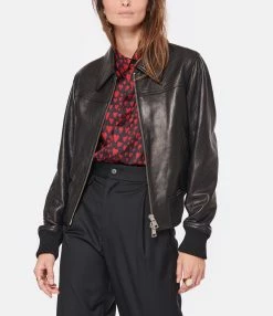 AMI Paris Veste Unisexe Cuir Agneau Noir -Majestic Filatures shop amipa look20221011 250