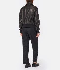 AMI Paris Veste Unisexe Cuir Agneau Noir -Majestic Filatures shop amipa look20221011 251