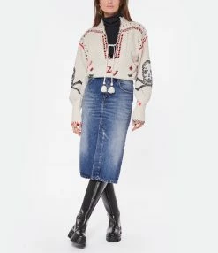 AMI Paris Jupe Crayon Coton Denim Bleu Usé -Majestic Filatures shop amipa look20221011 293