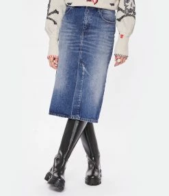 AMI Paris Jupe Crayon Coton Denim Bleu Usé -Majestic Filatures shop amipa look20221011 294