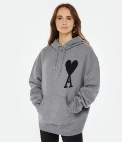 AMI Paris Pull Hoodie Unisexe Ami De Cœur Laine Gris Noir 7 AMI Paris Pull Hoodie Unisexe Ami De Cœur Laine Gris Noir -Majestic Filatures shop amipa look20230110 21
