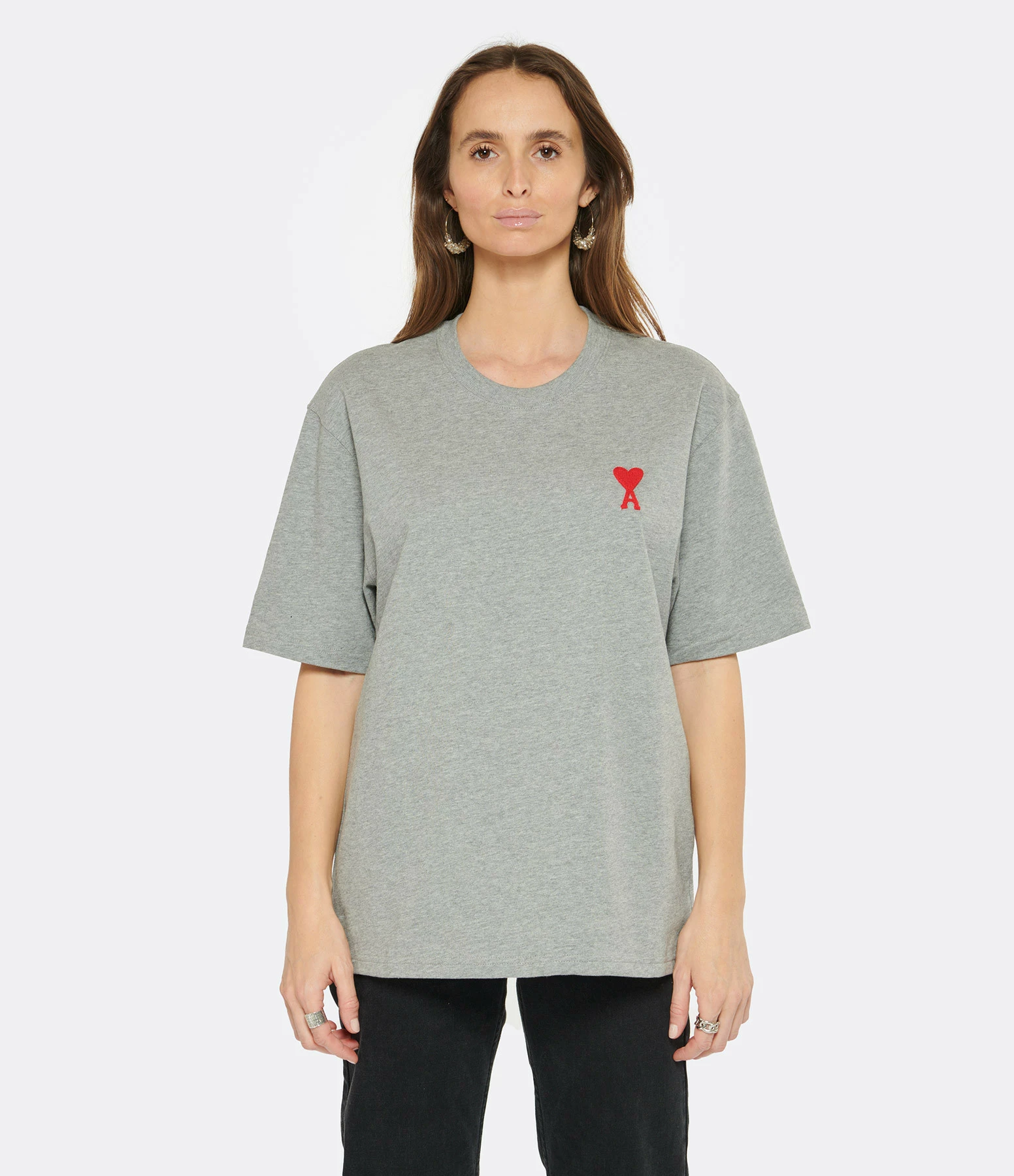 AMI Paris Tee-shirt Unisexe Ami De Cœur Coton Biologique Gris Chiné Rouge 3 AMI Paris Tee-shirt Unisexe Ami De Cœur Coton Biologique Gris Chiné Rouge – Image 3