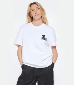 AMI Paris Tee-shirt Unisexe Coton Biologique Blanc -Majestic Filatures shop amipa look20230207 147