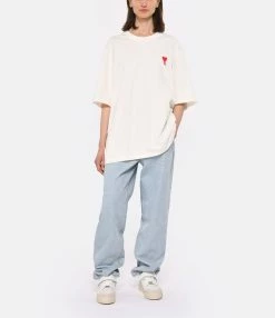 AMI Paris Tee-shirt Unisexe Ami De Cœur Coton Biologique Blanc Rouge -Majestic Filatures shop amipa look20230223 223