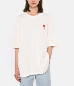 AMI Paris Tee-shirt Unisexe Ami De Cœur Coton Biologique Blanc Rouge -Majestic Filatures shop amipa look20230223 224