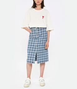 AMI Paris Jupe Mi-Longue Coton Bleu Javel -Majestic Filatures shop amipa look20230223 255