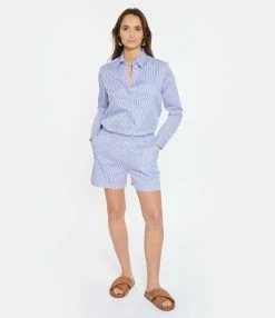 ANDREA LEV Ensemble Chiara Coton Rayures Bleu -Majestic Filatures shop andre look20230124 132