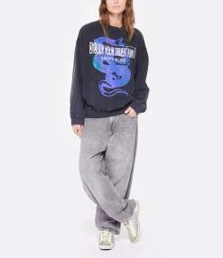 ANINE BING Sweatshirt Jaci Coton Organique Noir Délavé -Majestic Filatures shop anine look20221007 146