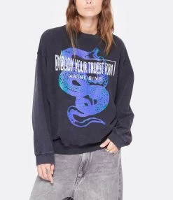 ANINE BING Sweatshirt Jaci Coton Organique Noir Délavé -Majestic Filatures shop anine look20221007 147