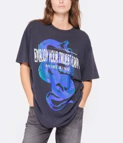 ANINE BING Tee-shirt Walker Coton Noir Délavé -Majestic Filatures shop anine look20221007 183