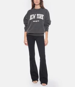 ANINE BING Sweatshirt Ramona NY Coton Organique Noir Délavé -Majestic Filatures shop anine look20221102 203