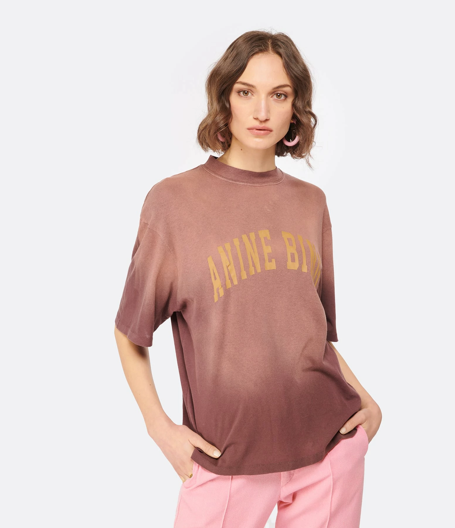 ANINE BING Tee-shirt Avi Coton Organique Bordeaux Délavé 2 ANINE BING Tee-shirt Avi Coton Organique Bordeaux Délavé – Image 2