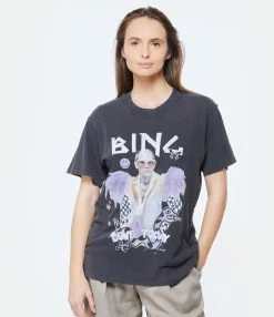 Tee-shirt Lili Elton John Coton Noir Délavé, Collaboration Anine Bing X Terry O'Neill X IScreamColour -Majestic Filatures shop anine look20230131 102