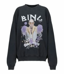Sweatshirt Harvey Elton John Coton Noir Délavé, Collaboration Anine Bing X Terry O'Neill X IScreamColour