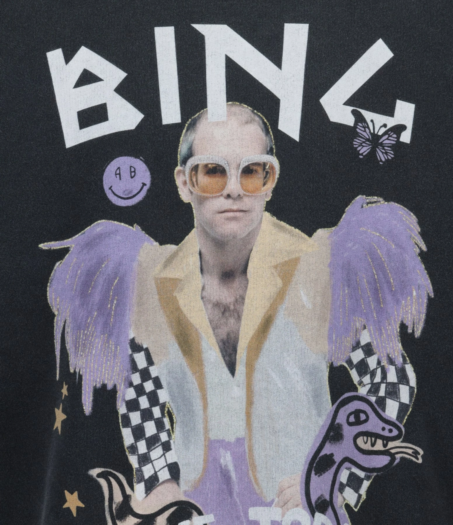 Sweatshirt Harvey Elton John Coton Noir Délavé, Collaboration Anine Bing X Terry O'Neill X IScreamColour 2 Sweatshirt Harvey Elton John Coton Noir Délavé, Collaboration Anine Bing X Terry O'Neill X IScreamColour – Image 2