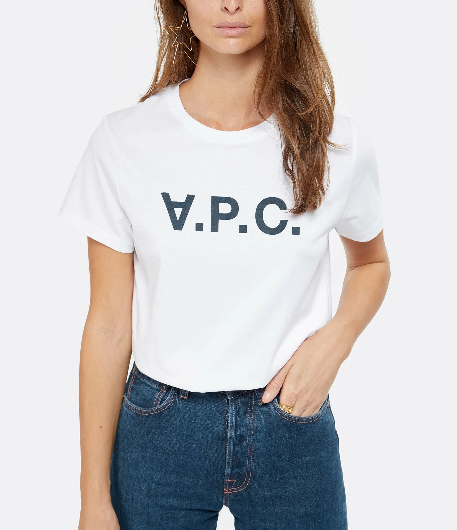 A.P.C. Tee-shirt Coton Blanc Bleu Marine 2 A.P.C. Tee-shirt Coton Blanc Bleu Marine – Image 2