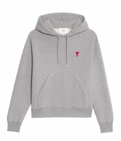 AMI Paris Sweatshirt Hoodie Unisexe Ami De Cœur Coton Bio Gris Chiné