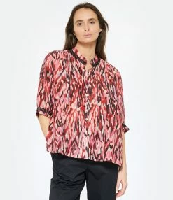 CHUFY Blouse Kissa Coton Soie Imprimé Rose -Majestic Filatures shop chufy look20230124 495