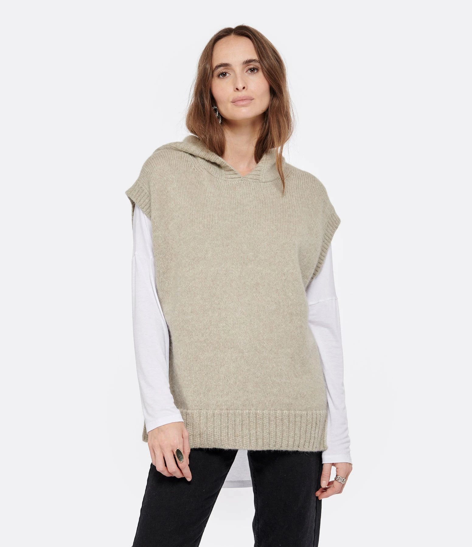 CLOSED Pull Sans Manches Capuche Alpaga Gris Marbré 3 CLOSED Pull Sans Manches Capuche Alpaga Gris Marbré – Image 3