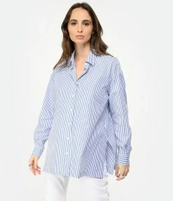 CLOSED Chemise Coton Bio Bleu Blanc -Majestic Filatures shop close look20221227 181