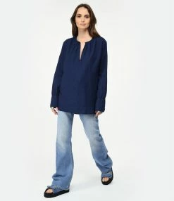 CLOSED Blouse Lin Coton Bleu Foncé -Majestic Filatures shop close look20221227 261