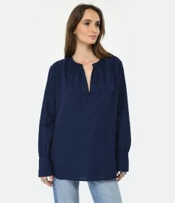 CLOSED Blouse Lin Coton Bleu Foncé -Majestic Filatures shop close look20221227 262