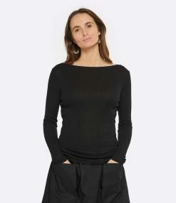 CLOSED Top Manches Longues Coton Noir -Majestic Filatures shop close look20230118 211