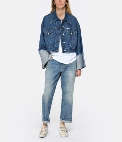 CLOSED Veste Courte Denim Coton Bio Bleu Foncé -Majestic Filatures shop close look20230214 342