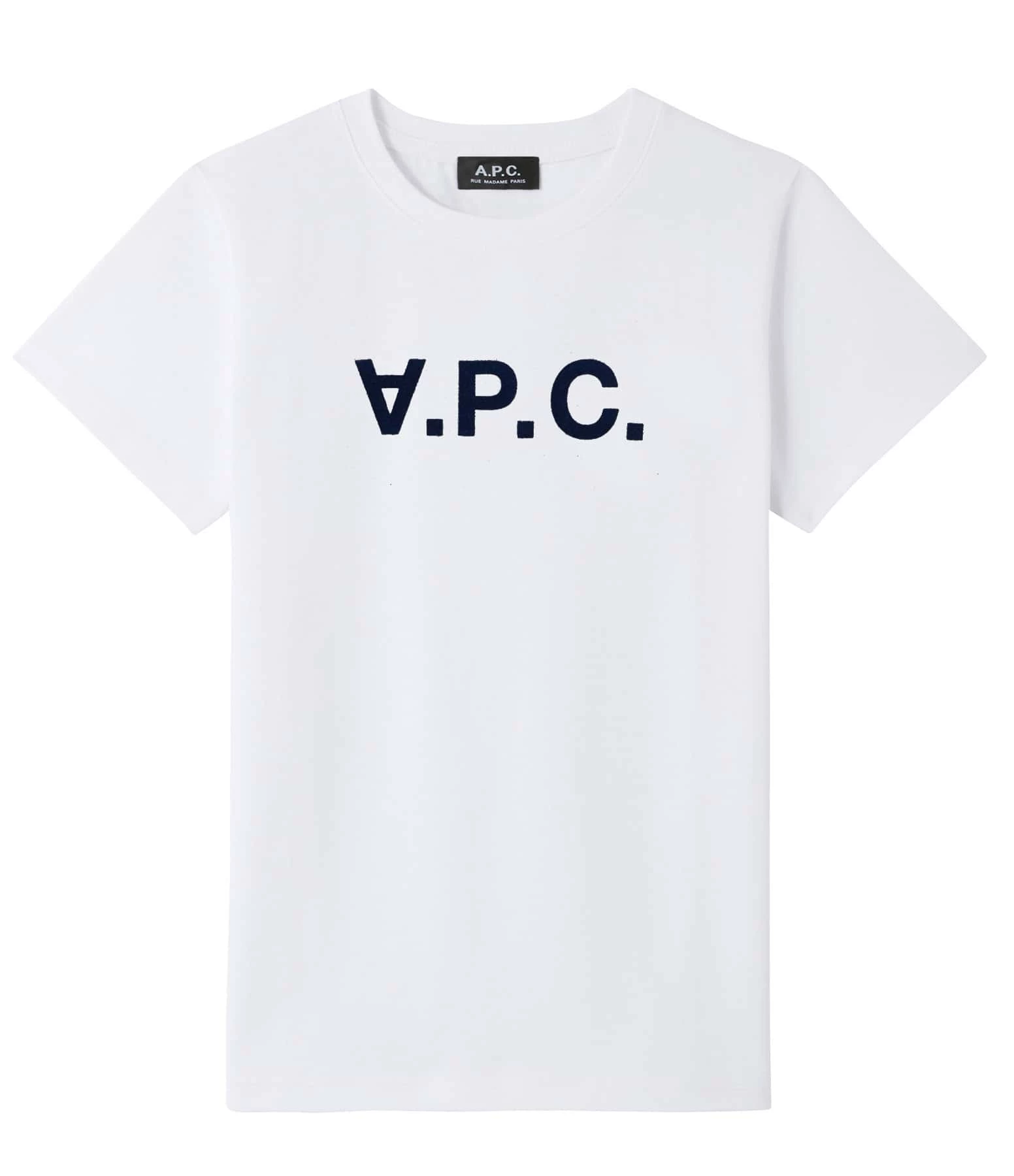 A.P.C. Tee-shirt Coton Blanc Bleu Marine 1 A.P.C. Tee-shirt Coton Blanc Bleu Marine