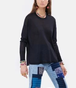 CT PLAGE Pull Lin Bleu Navy -Majestic Filatures shop ctpla look20220202 268