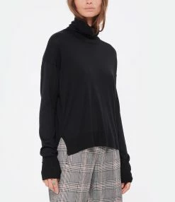 CT PLAGE Pull Col Montant Soie Cachemire Noir -Majestic Filatures shop ctpla look20220713 246