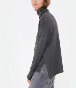 CT PLAGE Pull Col Montant Soie Cachemire Gris -Majestic Filatures shop ctpla look20220713 280