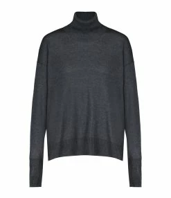 CT PLAGE Pull Col Montant Soie Cachemire Gris