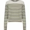 CT PLAGE Pull Cachemire Rayures Blanc Kaki